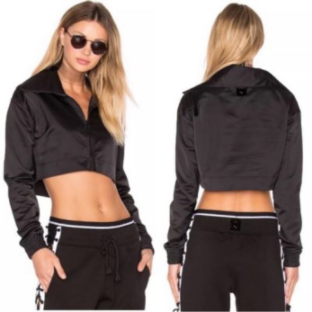 Puma by Rihanna black satin cropped track jacket